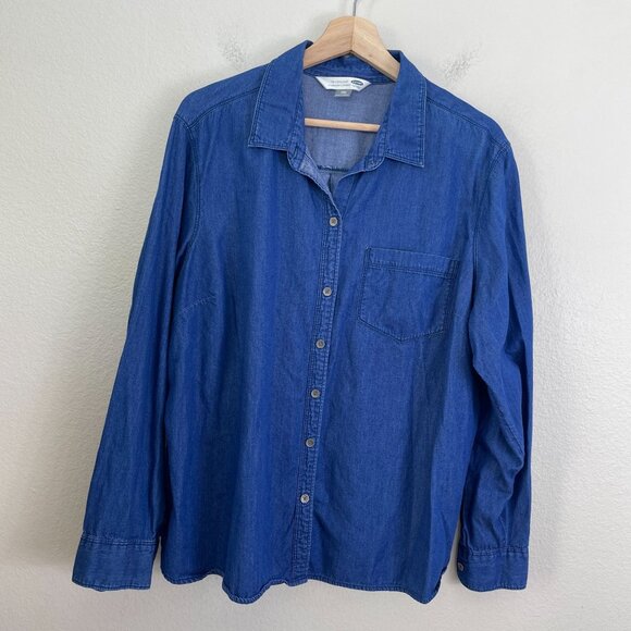 Old Navy Womens Plus XXL Blue Classic Button Up Chambray Shirt Long Sleeve Top - Picture 7 of 9